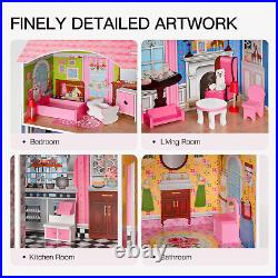 Classic Wooden Dollhouse, Pretend Play Toys for Girls & Toddlers