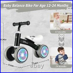 Colorful Lighting Baby Balance Bike Toys for 1 Year Old Boys, 10-24 Month Todd