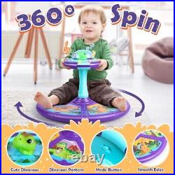 Dinosaur Sit and Spin Toys for Toddlers with LED Light and Music, 360° Spin