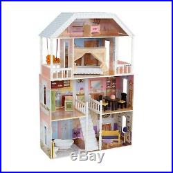 Doll House Girls Playhouse Barbie Toys Wooden Furniture 4 Levels 14 Accessories