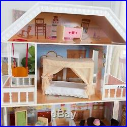 Doll House Girls Playhouse Barbie Toys Wooden Furniture 4 Levels 14 Accessories
