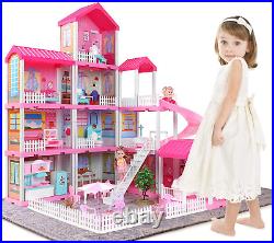 Dollhouse Toy for Girls Sturdy Wood Doll House Large Pretend Play Toy Furniture