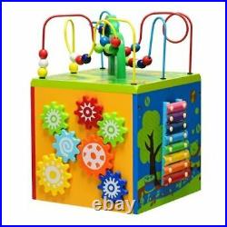 Durable 5-in-1 Children's Boys & Girls Wooden Activity Cube Toy