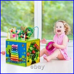 Durable 5-in-1 Children's Boys & Girls Wooden Activity Cube Toy