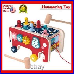 Early Learning Wooden Hammer Pounding Toy with Gears, Gift for 1-4 Year Old Boys