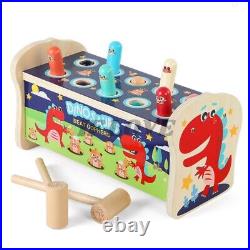 Early Learning Wooden Hammer Pounding Toy with Gears, Gift for 1-4 Year Old Boys