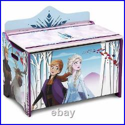 Frozen 2 Toy Box Safety Lid Wood Storage Kids Furniture Elsa Anna Seat Chest New