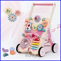 Giant bean Wooden Baby Walker for Girls Toddler Kids 1-3 Pink Butterfly Push