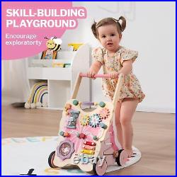 Giant bean Wooden Baby Walker for Girls Toddler Kids 1-3 Pink Butterfly Push