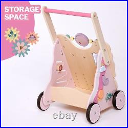 Giant bean Wooden Baby Walker for Girls Toddler Kids 1-3 Pink Butterfly Push