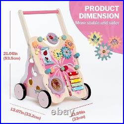 Giant bean Wooden Baby Walker for Girls Toddler Kids 1-3 Pink Butterfly Push