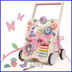 Giant bean Wooden Baby Walker for Girls Toddler Kids 1-3 Pink Butterfly Push