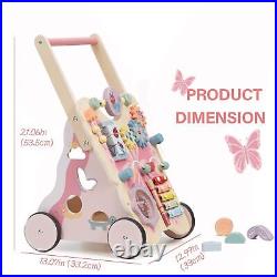 Giant bean Wooden Baby Walker for Girls Toddler Kids 1-3 Pink Butterfly Push