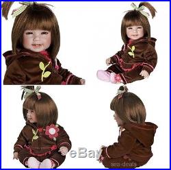 Girl Dolls For Toddler Cute Realistic Soft Vinyl Baby Toy Brown Hair Clothes 20