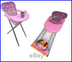 Girls Baby Doll Role Play Pink Feedinf High Chair Folding Toy Ideal Gift For Kid