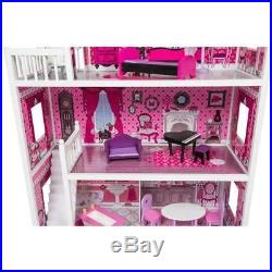 Girls Barbie Doll House Pink Decorated Dollhouse Furniture Dolls Kids Toys Gift