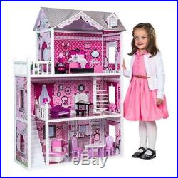 Girls Barbie Doll House Pink Decorated Dollhouse Furniture Dolls Kids Toys Gift