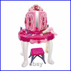 Girls Pink Vanity Table Children Dressing Mirror Make Up Desk Toy Christmas Gift