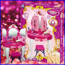 Girls Pink Vanity Table Children Dressing Mirror Make Up Desk Toy Christmas Gift