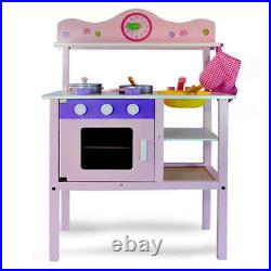 Girls Pink Wooden Kitchen Set Pretend Play Toy Cooking Chef Educational Gift Box