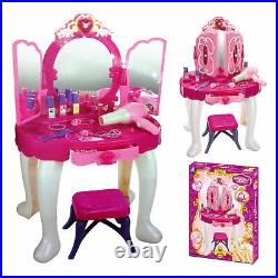 Glamour Princess Pink Dressing Table Light Sound Girls Toy With Stool
