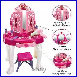 Glamour Princess Pink Dressing Table Light Sound Girls Toy With Stool
