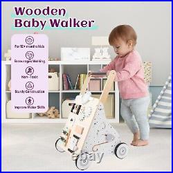 HERQUEEN Montessori Educational Toys, Wooden Baby Walker with Wheels Push Pul