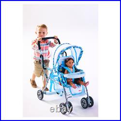 Joovy Toy Doll Caboose Tandem Stroller Blue Dot Kids Toy, Fits dolls up to 20