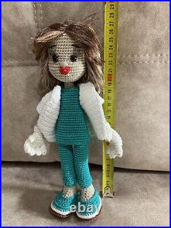 KNITTED TOY Doctor 27 cm SOFT HANDMADE NEW AMIGURUMI Physician Medic Girl