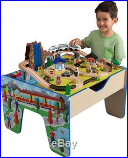 KidKraft Train Table Set For Kids Fun Wooden Boys & Girl Toy With 48