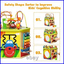 Kids Activity Cube Boys Girls Play Gift Educational Wooden Toy Learning Center