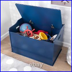 Kids Blue Finish Wooden Toy Box Chest Storage Bench Trunk Play Room Organizer