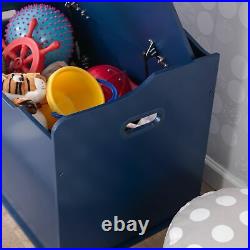 Kids Blue Finish Wooden Toy Box Chest Storage Bench Trunk Play Room Organizer