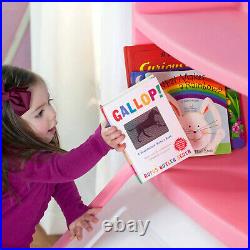 Kids Chest Toy Box Bookcase Girls Storage Bin Organizer Toys Bookshelf 38H Pink