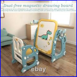 Kids Easel Play Station With Desk Storage Basket Drawing Board And Chair Toy USA