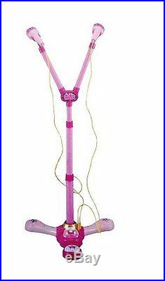 Kids Girls Karaoke Pink Twin Microphone with Adjustable Stand Light and Music
