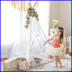 Kids Indoor Outdoor Teepee Sheer Lace Bohemian Theme Tent Play Space For Girls