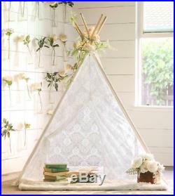 Kids Indoor Outdoor Teepee Sheer Lace Bohemian Theme Tent Play Space For Girls