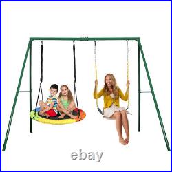 Kids Metal Belt Swing Set Playground Boys Girls Outdoor Backyard Fun Heavy Duty