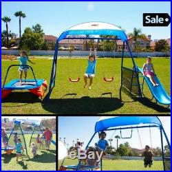 Kids Outdoor Playground Metal Swing Set Slides Trampoline For Boy Girl Activity