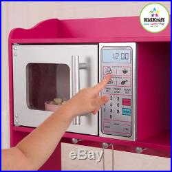 Kids Pretend Play Wooden Kitchen Pink Toy for Girl Cooking Food Playset
