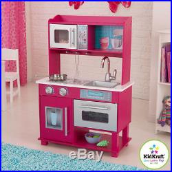 Kids Pretend Play Wooden Kitchen Pink Toy for Girl Cooking Food Playset