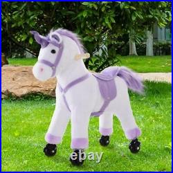 Kids Ride On Unicorn Girls Toy Horse Wheels Wooden Children Rocking Animal Gift