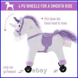 Kids Ride On Unicorn Girls Toy Horse Wheels Wooden Children Rocking Animal Gift