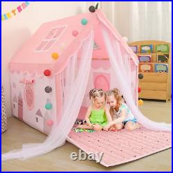 Kids Tents Indoor Playhouses Girls 9.9Ft Star String Lights Pink Tent for Girls