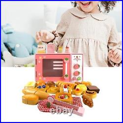 Kids Wooden Microwave Oven Toys with Bread Food Toys for Girls Boys Toddlers