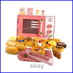 Kids Wooden Microwave Oven Toys with Bread Food Toys for Girls Boys Toddlers