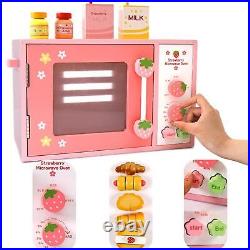 Kids Wooden Microwave Oven Toys with Bread Food Toys for Girls Boys Toddlers