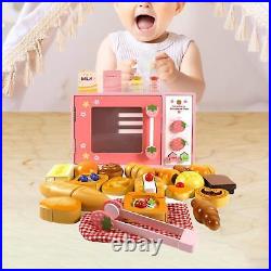 Kids Wooden Microwave Oven Toys with Bread Food Toys for Girls Boys Toddlers