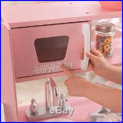 Kids Wooden Pretend Play Kitchen PlaySet Life Like Pink Toy For Children Gift